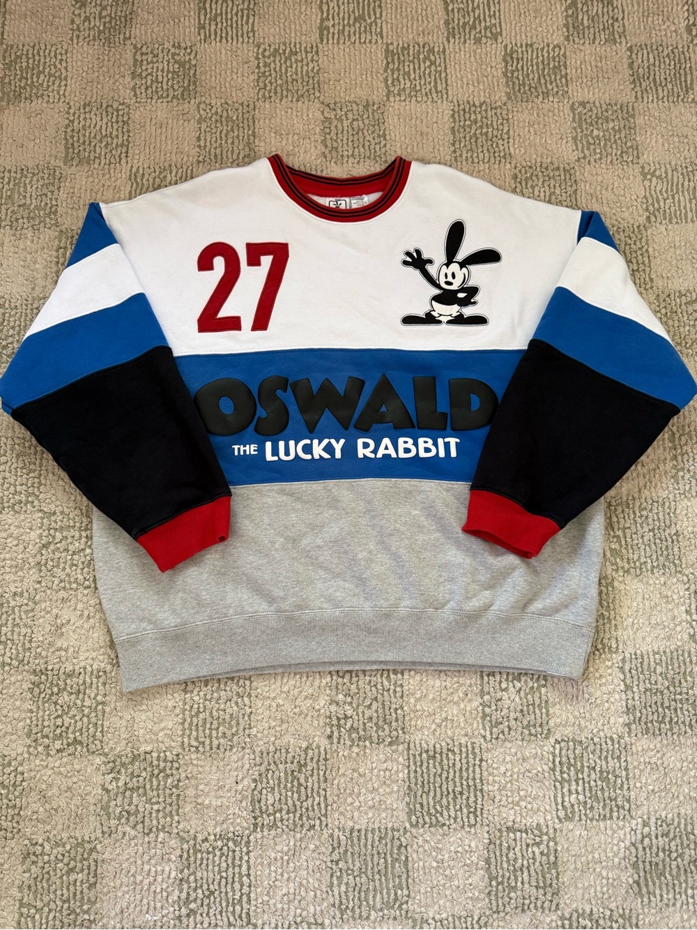 Disney Oswald Colorblock Crewneck Sweater - White/Blue/Gray/Black/Red